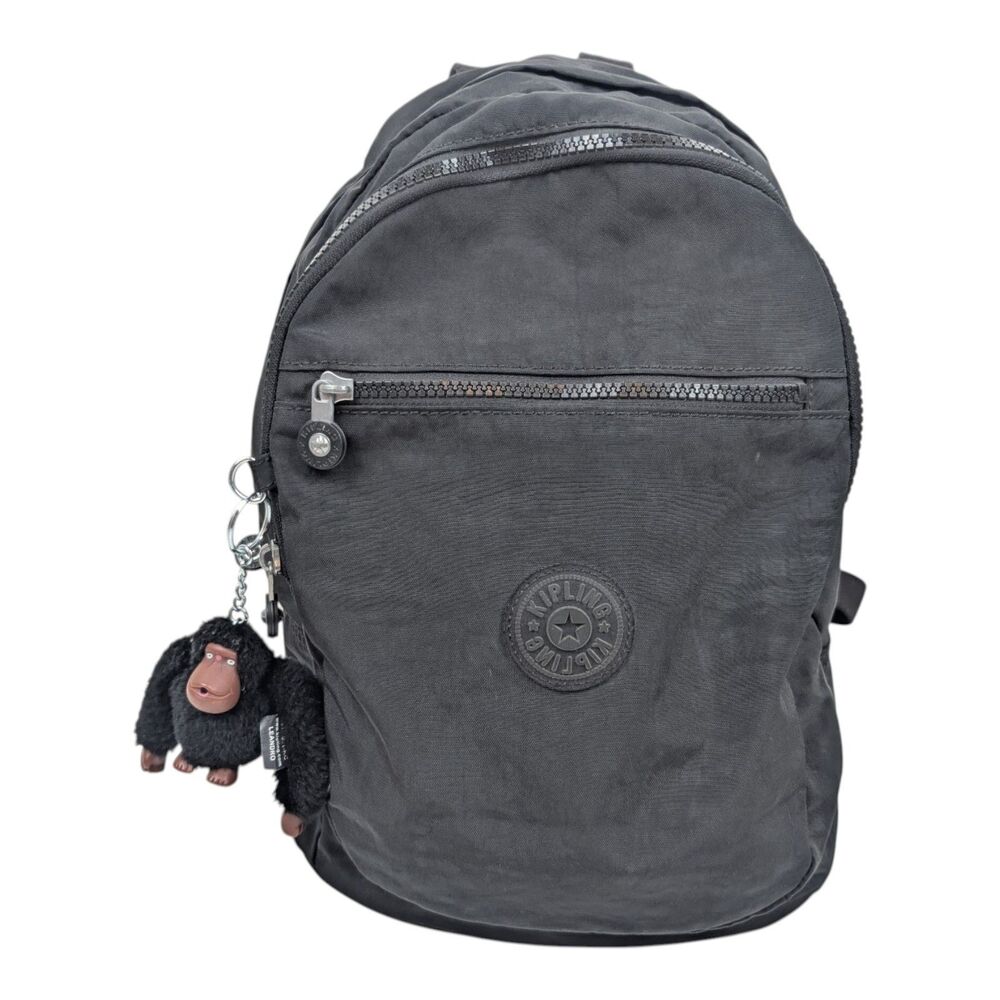 Kipling Challenger Backpack Black Nylon Shoulder Book Bag With Monkey